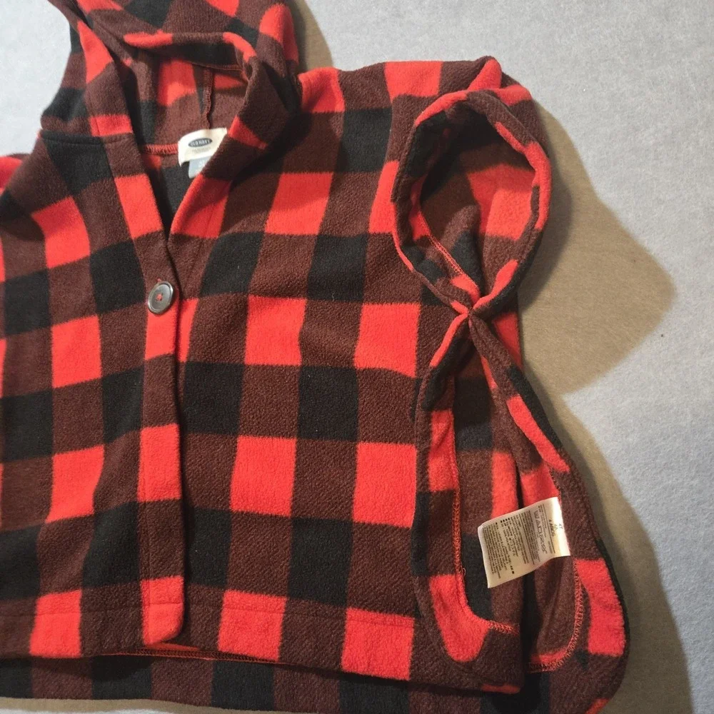 Youth 4T Fleece  Cape/wrap W/ Button Red & Black Buffalo checkered Hood Old Nav